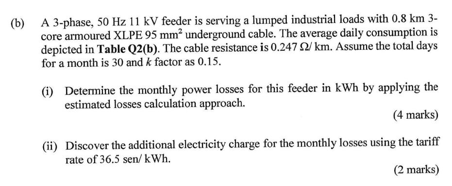 (b) A 3-phase, 50 Hz 11 kV feeder is serving a lumped | Chegg.com