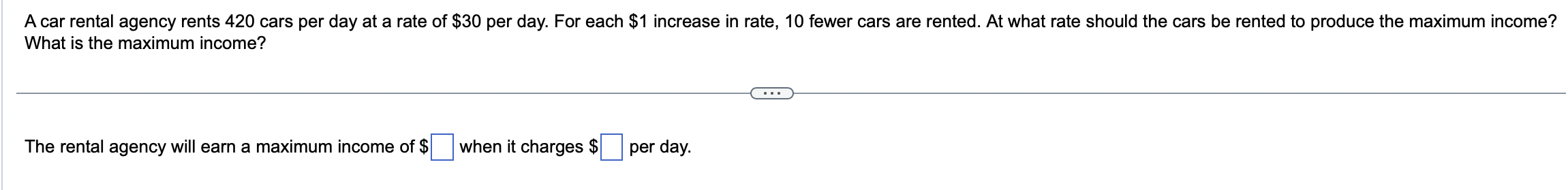 Solved A Car Rental Agency Rents 420 Cars Per Day At A Rate | Chegg.com ...