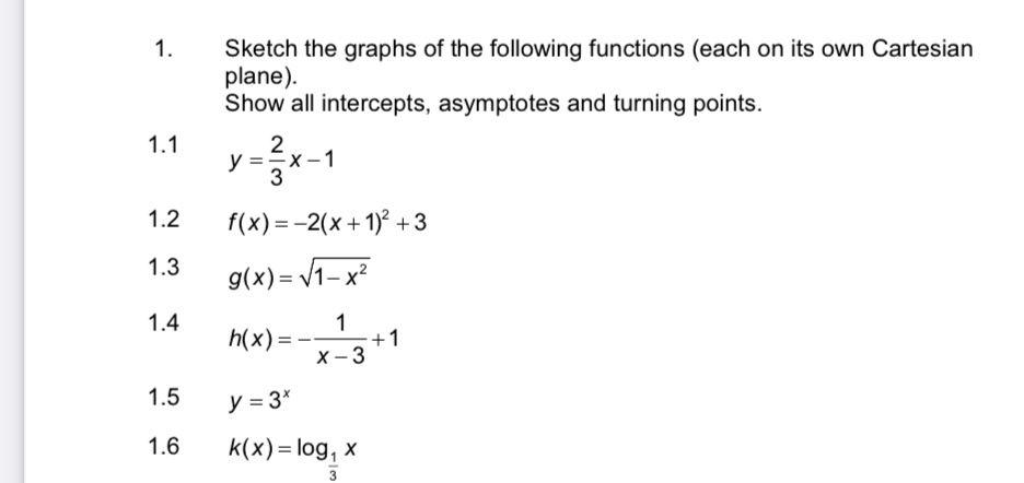 Solved 1. 1.1 Sketch the graphs of the following functions | Chegg.com