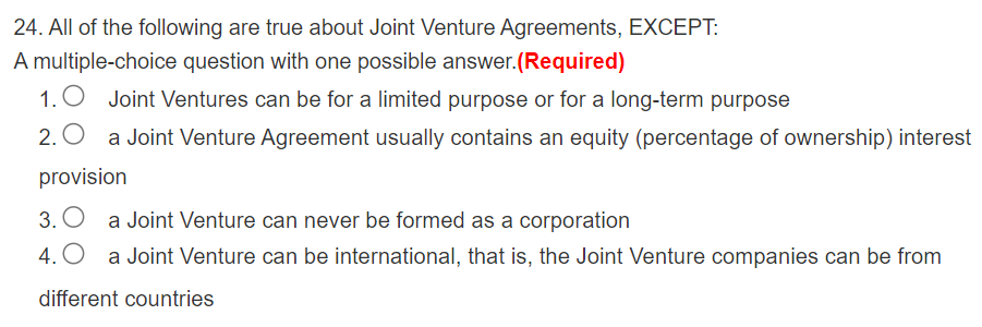 Solved 24. All Of The Following Are True About Joint Venture | Chegg.com