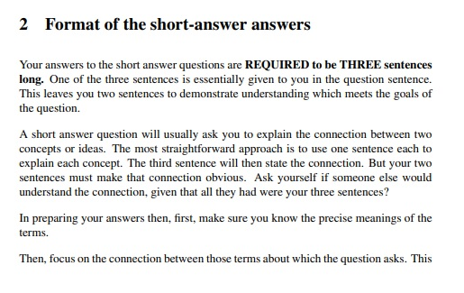 Solved 2 Format of the short-answer answers Your answers to | Chegg.com