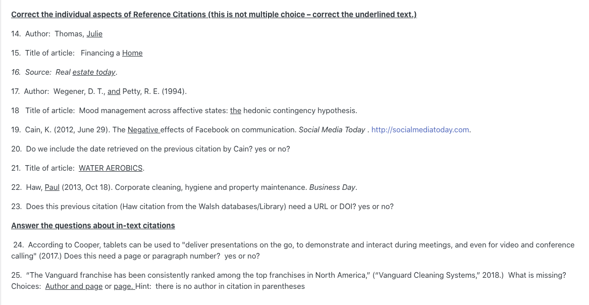 Correct The Individual Aspects Of Reference Citati Chegg Com