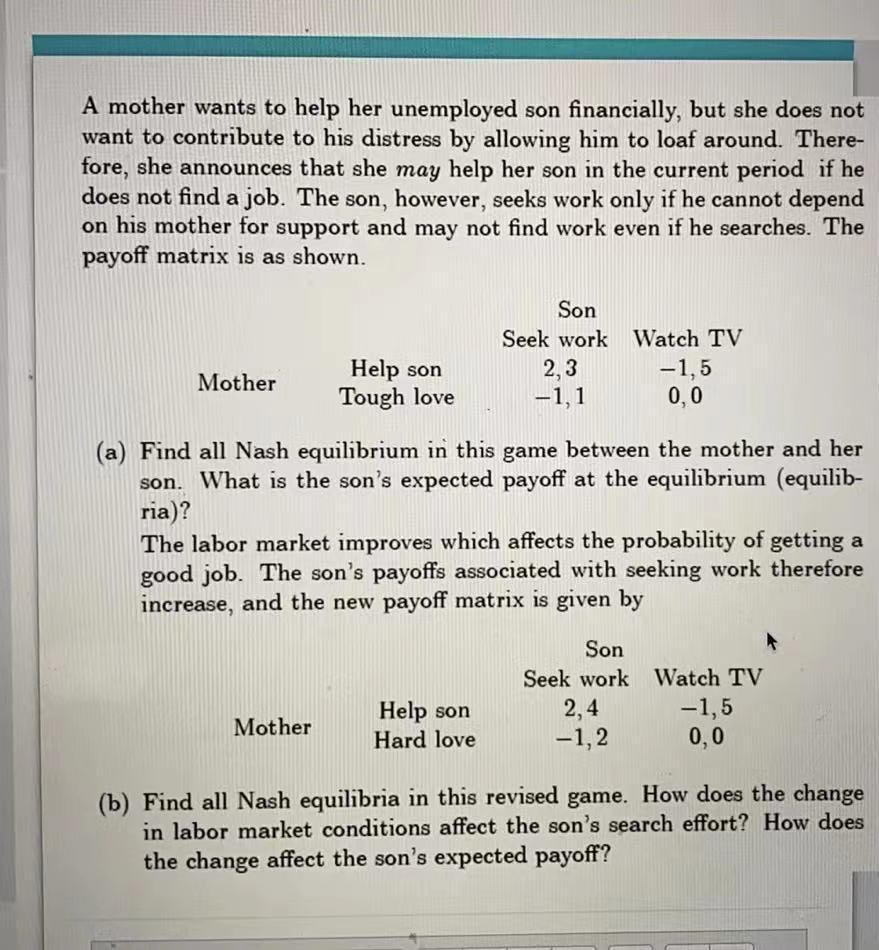 Solved A mother wants to help her unemployed son | Chegg.com