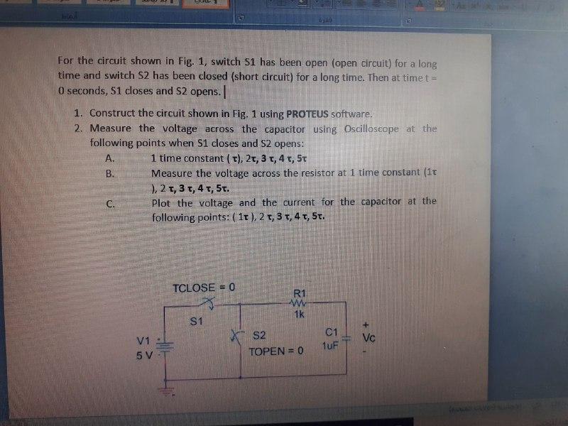 Solved For the circuit shown in Fig. 1, switch s1 has been | Chegg.com