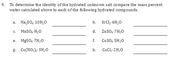 Solved To determine the identity of the hydrated unknown | Chegg.com