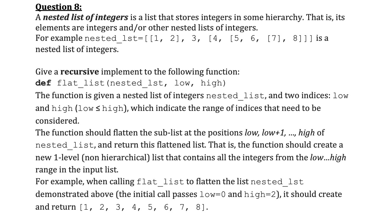 Question 8: A nested list of integers is a list that | Chegg.com