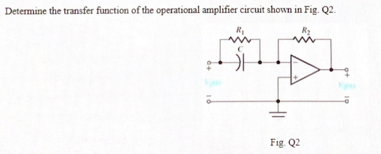 Solved Determine the transfer function of the operational | Chegg.com