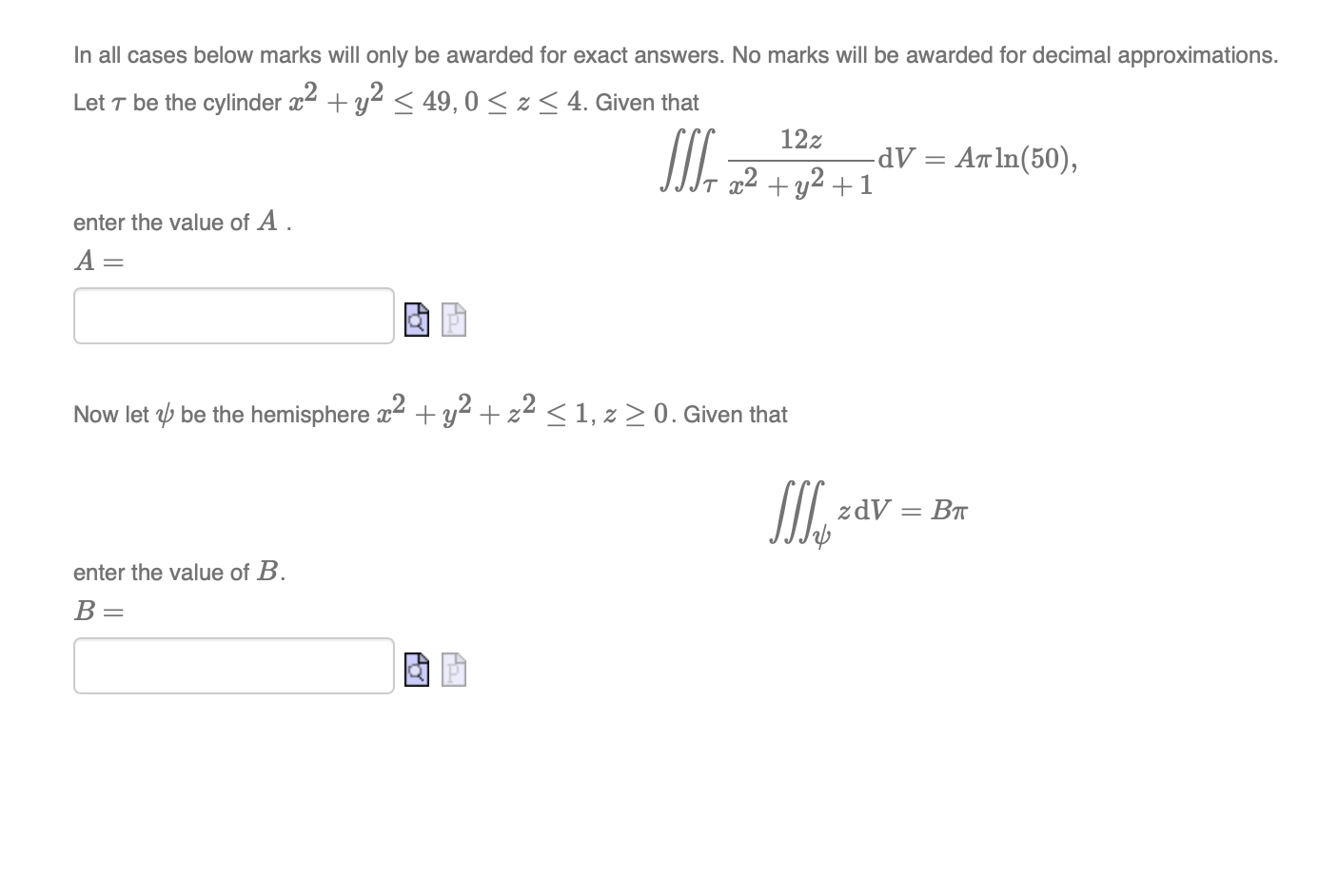 Solved In all cases below marks will only be awarded for | Chegg.com