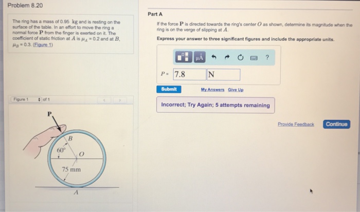 Solved The Ring Has A Mass Of 0.95 Kg And Is Resting On The | Chegg.com