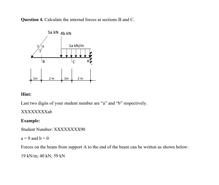 Solved Question 4. Calculate the internal forces at sections | Chegg.com
