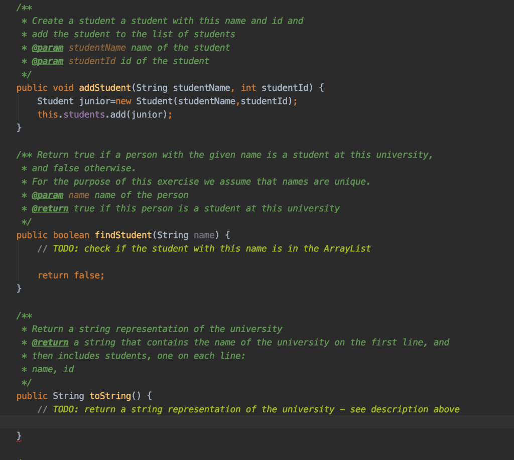 Solved /** * Create a student a student with this name and | Chegg.com