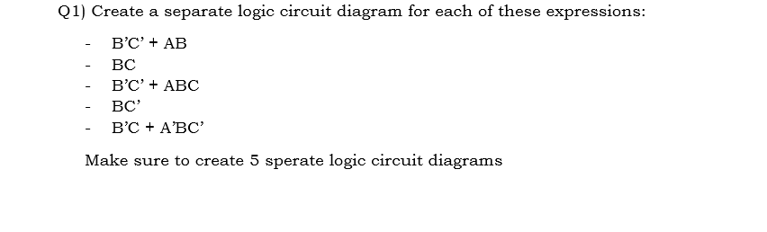 Solved Q1) Create a separate logic circuit diagram for each | Chegg.com