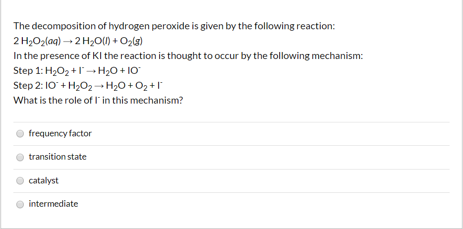 Solved The Decomposition Of Hydrogen Peroxide Is Given By | Chegg.com