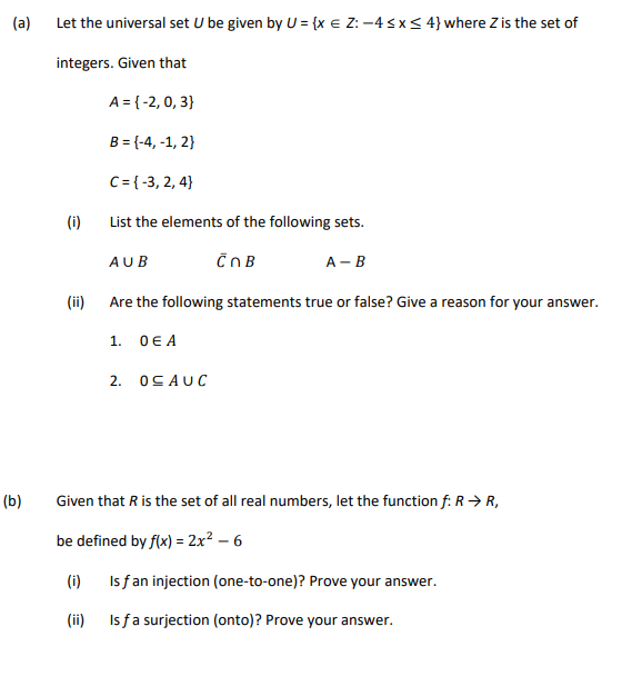 Solved A Let The Universal Set U Be Given By U {x E Z