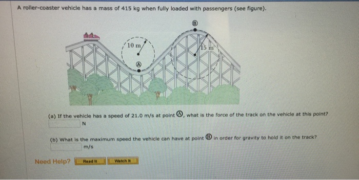 Solved A roller-coaster vehicle has a mass of 415 kg when | Chegg.com