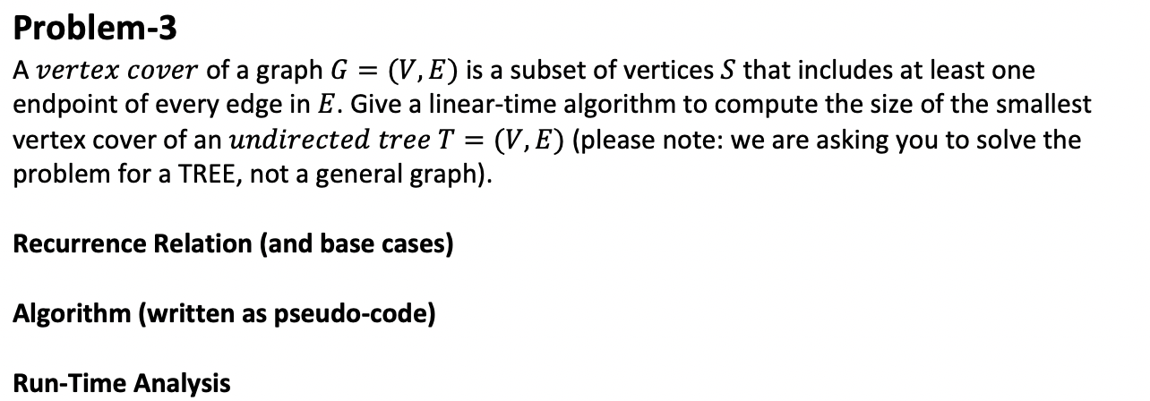 Problem-3 A Vertex Cover Of A Graph G = (V,E) Is A | Chegg.com