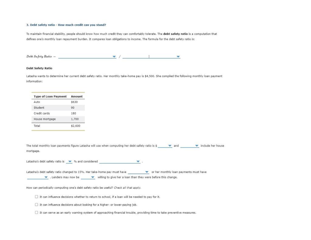 Solved 3. Debt safety ratio How much credit can you stand?