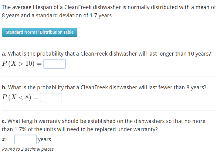 Solved The average lifespan of a CleanFreek dishwasher is