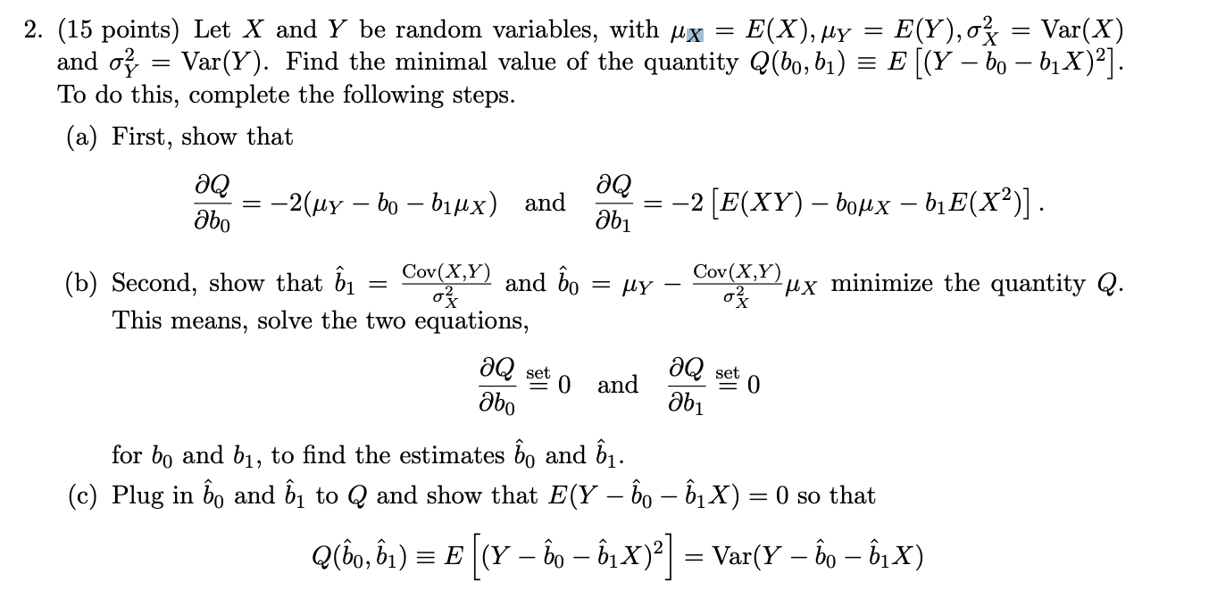 Solved 2 15 Points Let X And Y Be Random Variables Wi Chegg Com