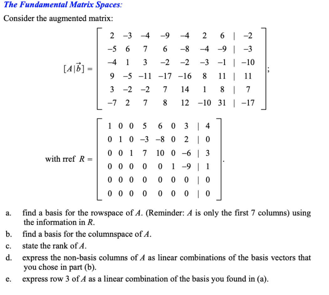 Solved The Fundamental Matrix Spaces: Consider the augmented | Chegg.com