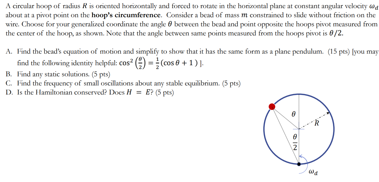 Solved A circular hoop of radius R is oriented horizontally | Chegg.com