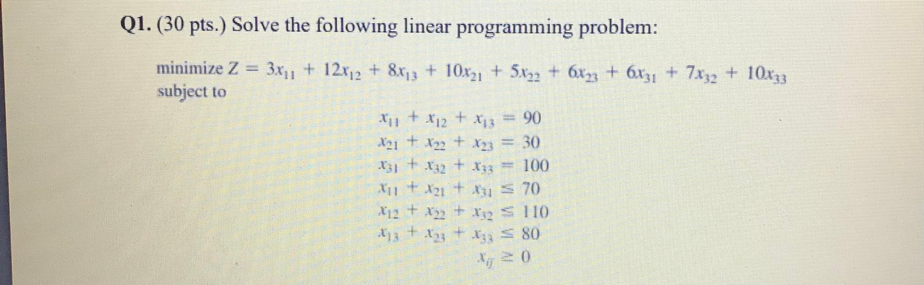 Solved Q1. (30 pts.) Solve the following linear programming | Chegg.com