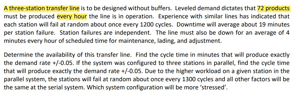 Solved A three-station transfer line is to be designed | Chegg.com