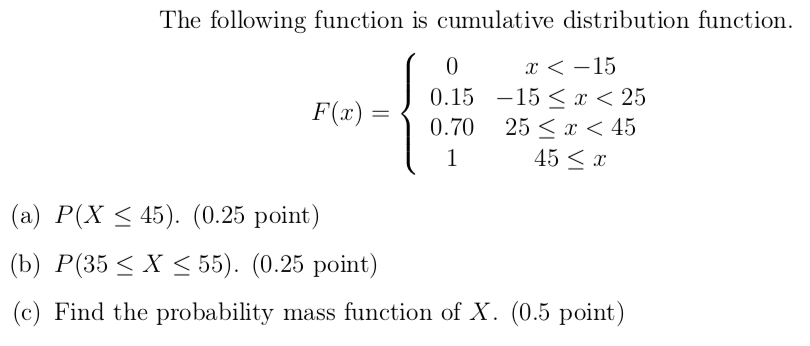 Solved The following function is cumulative distribution | Chegg.com