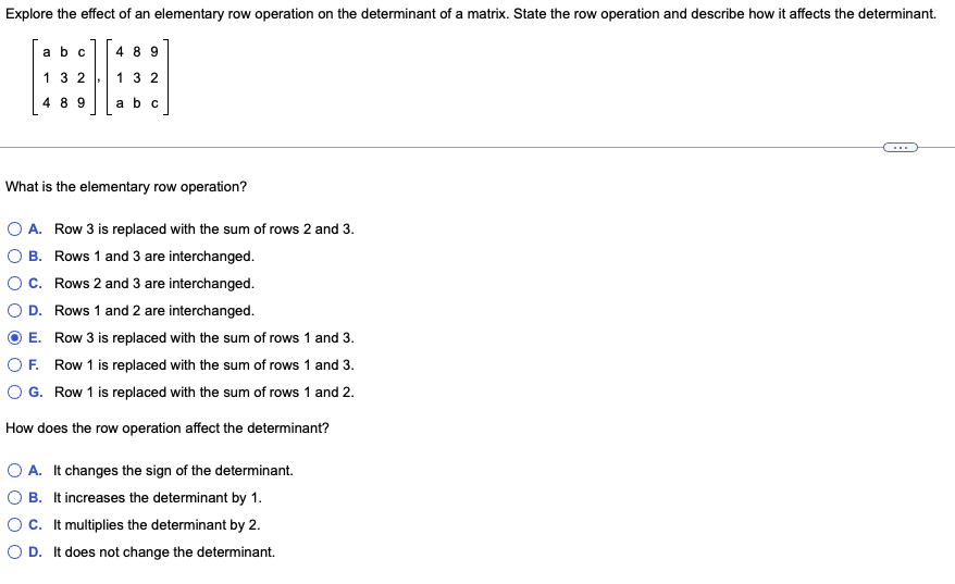 Solved Explore the effect of an elementary row operation on