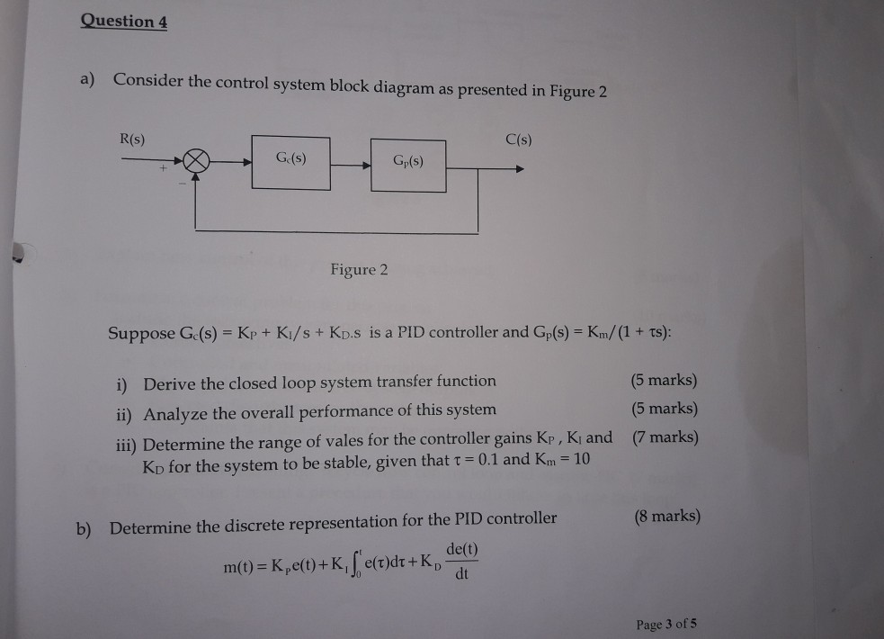 Solved Question 4 a) Consider the control system block | Chegg.com