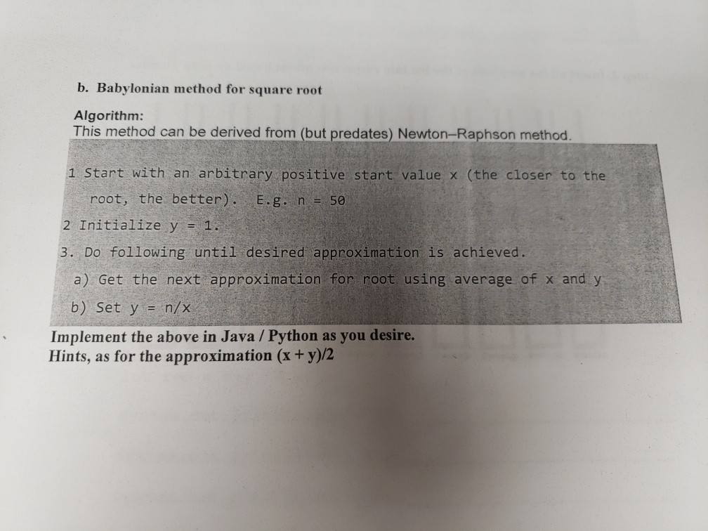 Solved b. Babylonian method for square root Algorithm: This | Chegg.com