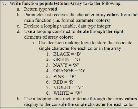 Solved Write function populateColorArray to do the | Chegg.com