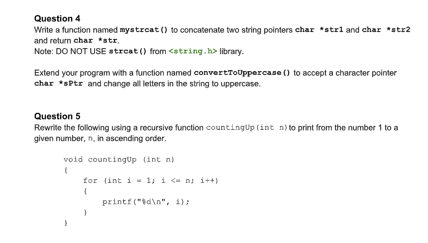 Solved Question 4 Write a function named mystrcat() to | Chegg.com