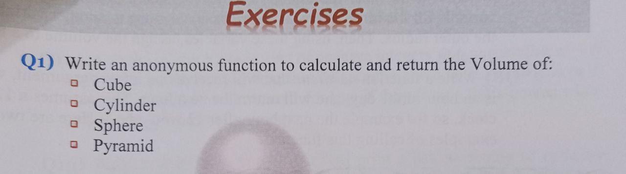 Solved Exercises Q1) Write an anonymous function to | Chegg.com
