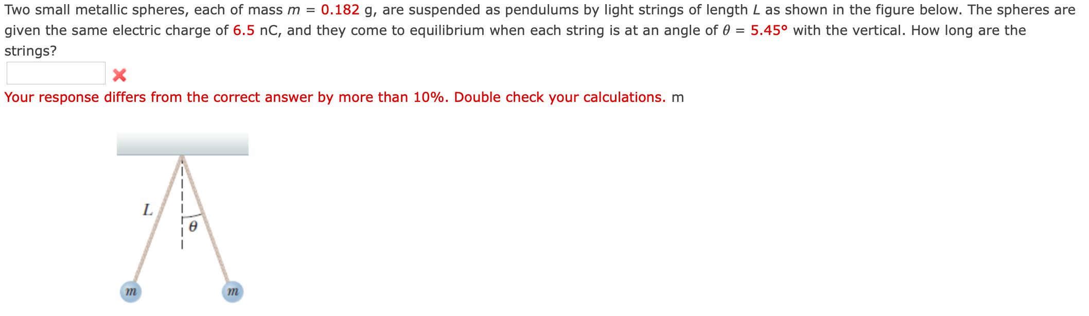 Solved Two small metallic spheres, each of mass m = 0.182 g, | Chegg.com