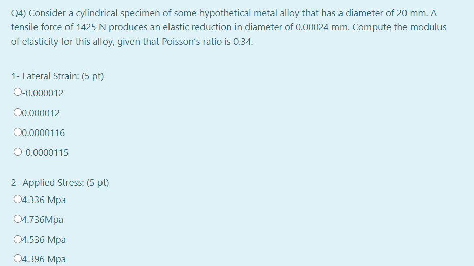 Solved Q4) Consider a cylindrical specimen of some | Chegg.com