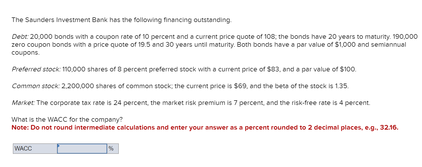 Solved The Saunders Investment Bank has the following