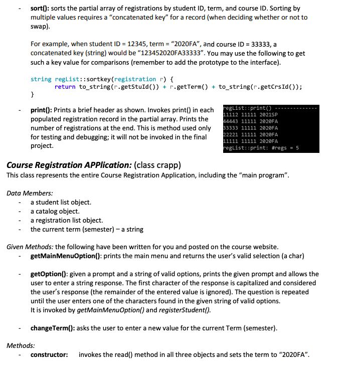 Implement a Course Registation APPlication (CRAPP) | Chegg.com