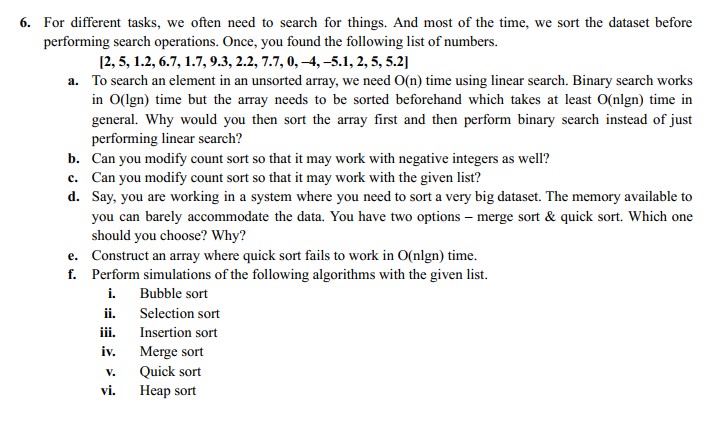 Solved 6. For different tasks, we often need to search for | Chegg.com
