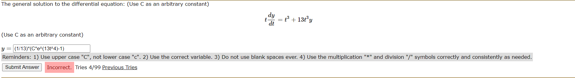 in a particular solution of differential equation arbitrary constant is