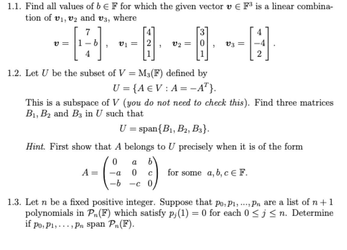 Solved 1.1. Find All Values Of B∈F For Which The Given | Chegg.com