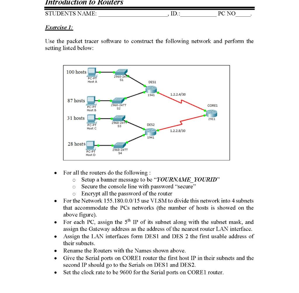 Solved Introduction to Routers STUDENTS NAME: ID: PC NO | Chegg.com