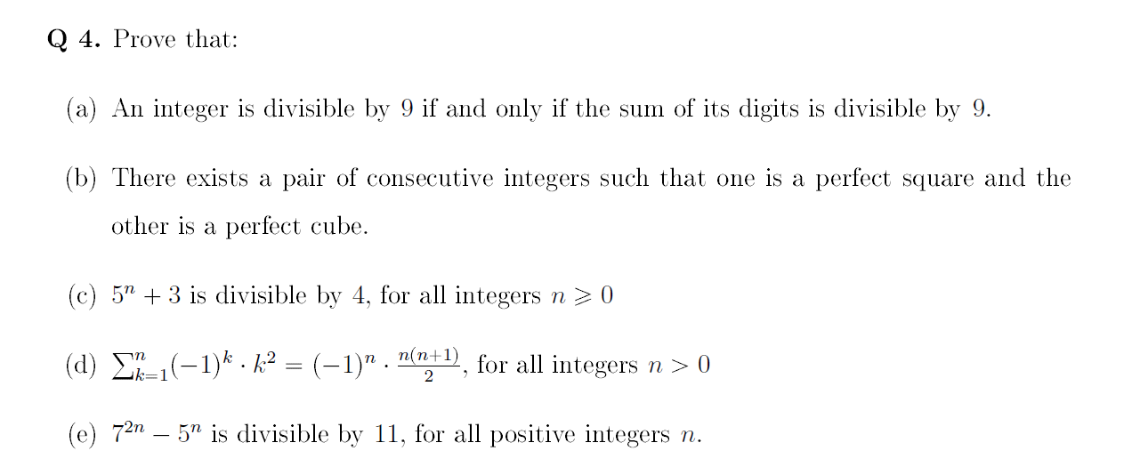 Solved Q 4. Prove That: (a) An Integer Is Divisible By 9 If | Chegg.com