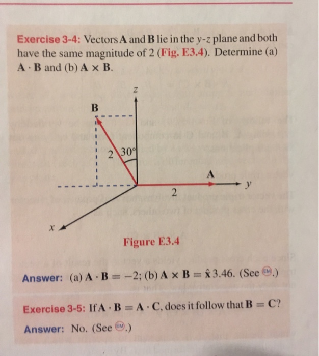 Solved Exercise 3-4: Vectors A And B Lie In The Y-z Plane | Chegg.com