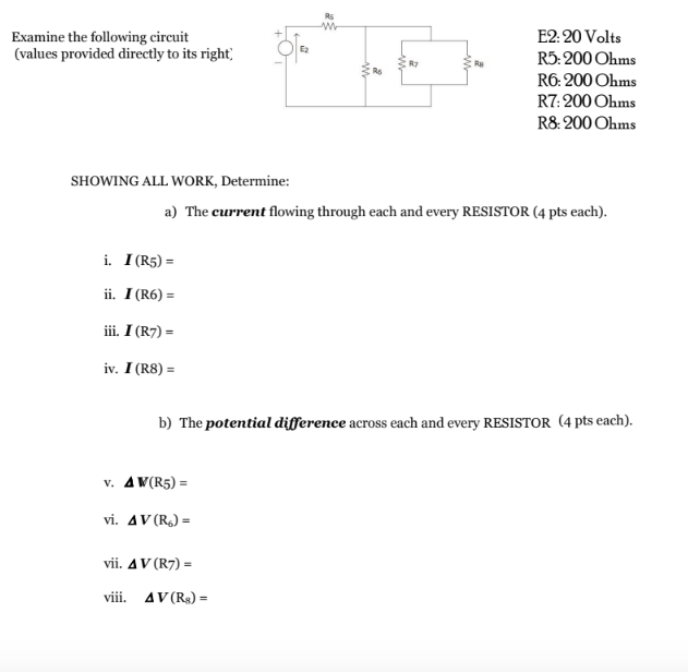 Solved Examine the following circuit (values provided | Chegg.com