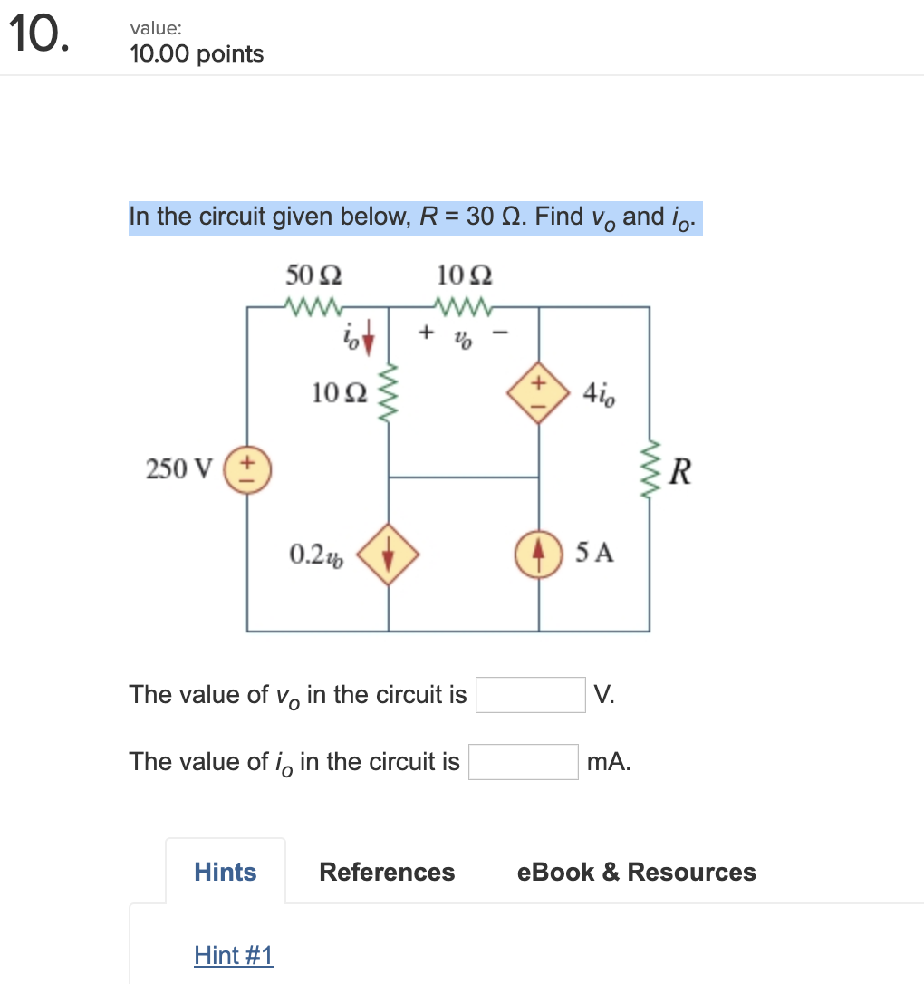 Solved value: 10.00 points In the circuit given below, R = | Chegg.com