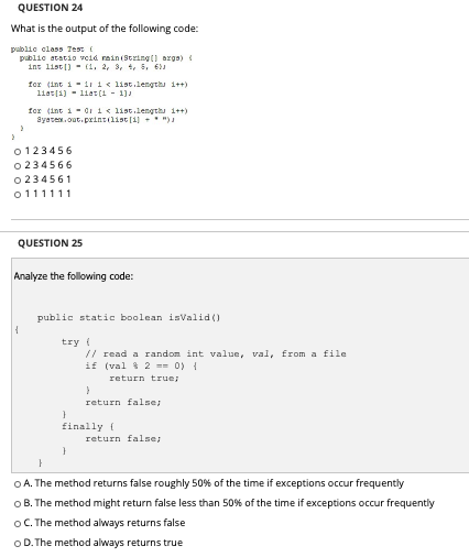 Solved QUESTION 24 What is the output of the following code: | Chegg.com