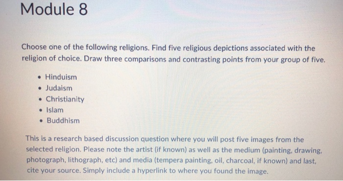 Module 8 Choose One Of The Following Religions. Find | Chegg.com