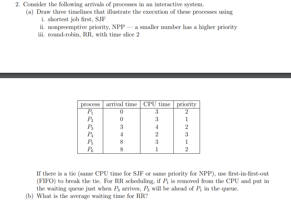 Solved 2. Consider The Following Arrivals Of Processes In An | Chegg.com