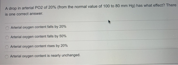 Solved A drop in arterial PO2 of 20% (from the normal value | Chegg.com